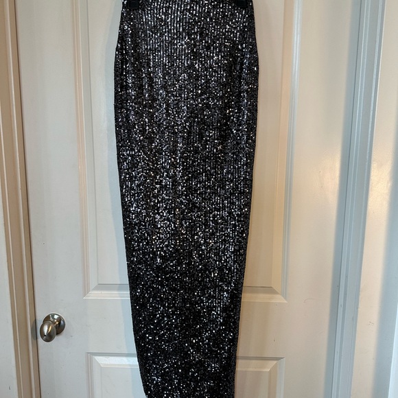 SHOWPO. Black Sequin Glittery Black Maxi Deep Side Slit Maxi Dress, Size 4 - Picture 5 of 8